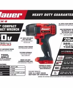 BAUER 20V Cordless 3/8 in. Compact Impact Wrench - Tool Only -Electrical Tools Shop 56124 W2SS