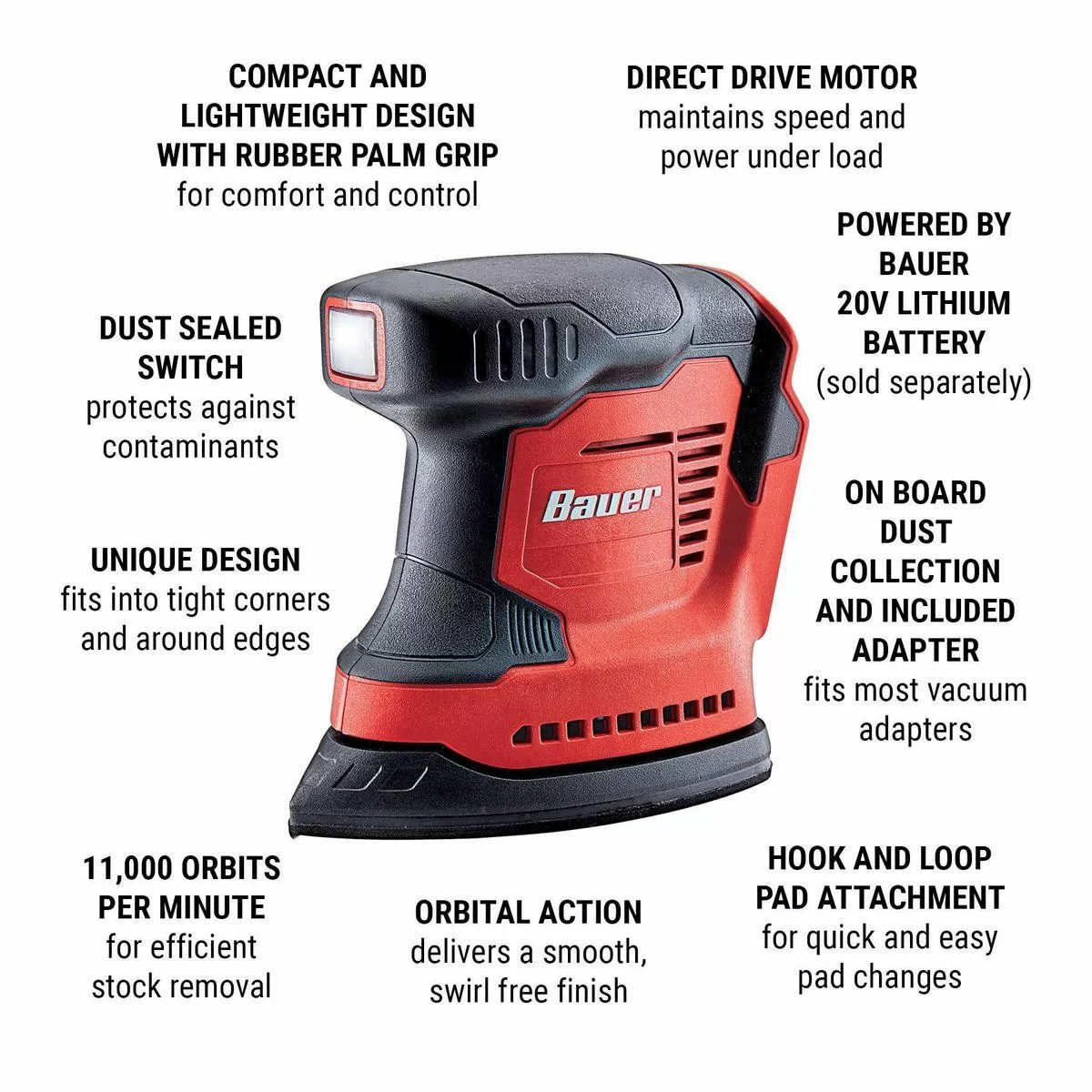 BAUER 20V Cordless Corner/Detail Sander – Tool Only 5 BAUER 20V Cordless Corner/Detail Sander – Tool Only - Image 5