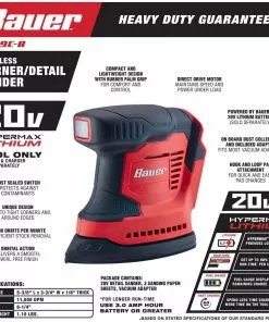 BAUER 20V Cordless Corner/Detail Sander – Tool Only 15 BAUER 20V Cordless Corner/Detail Sander – Tool Only -Electrical Tools Shop 56178 W7