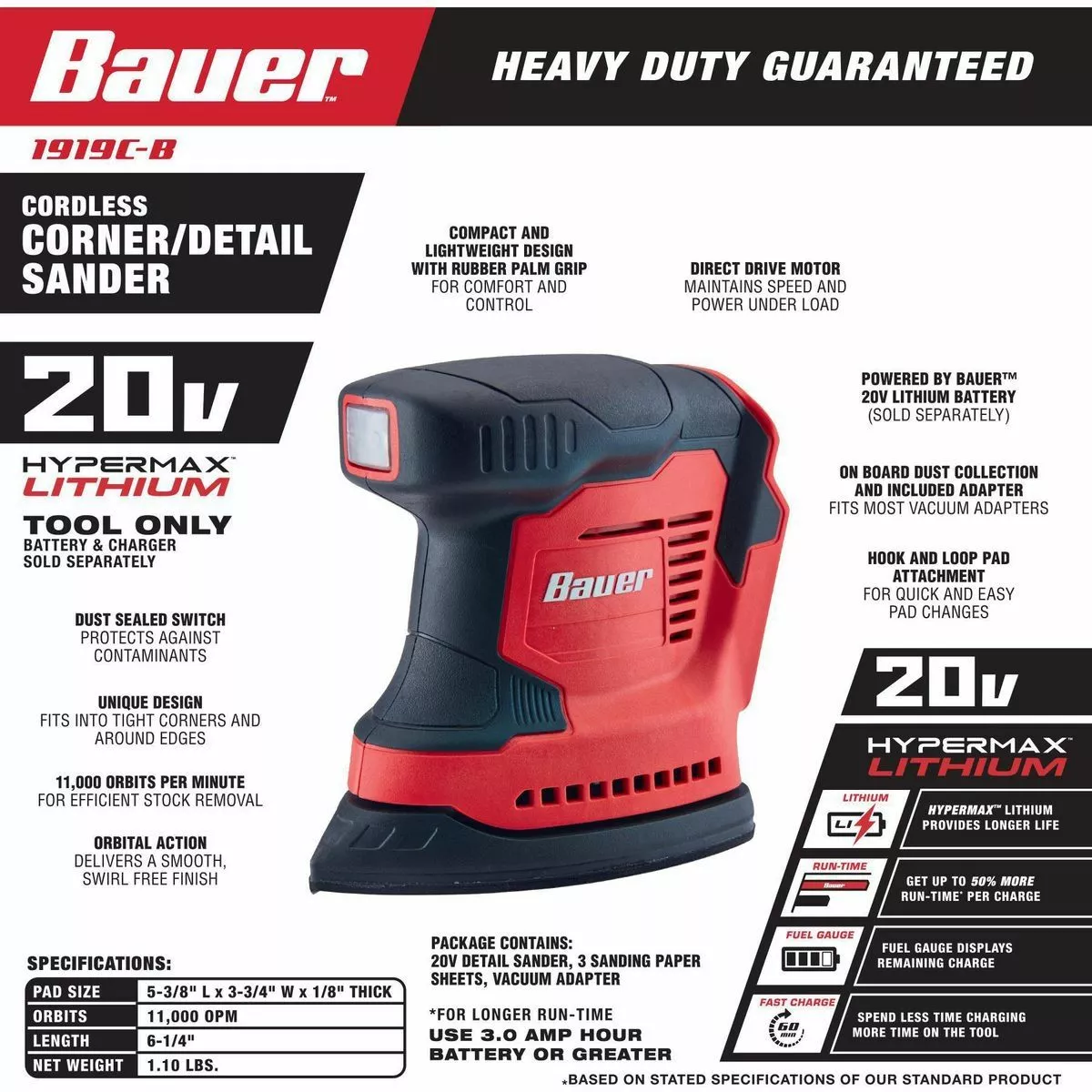 BAUER 20V Cordless Corner/Detail Sander – Tool Only 6 BAUER 20V Cordless Corner/Detail Sander – Tool Only - Image 6