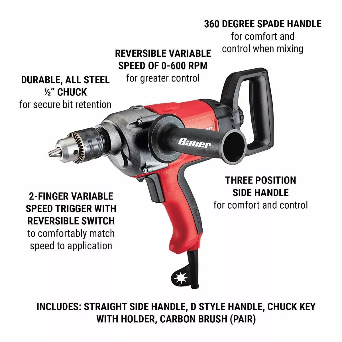 BAUER 7.5 1/2 in. Low Speed Spade Handle Drill/Mixer 3 BAUER 7.5 1/2 in. Low Speed Spade Handle Drill/Mixer - Image 3