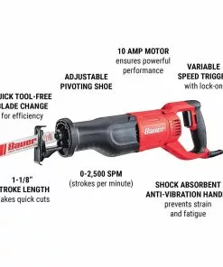 BAUER 10 Amp Variable Speed Reciprocating Saw -Electrical Tools Shop 56250 W2