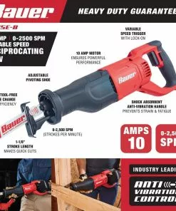 BAUER 10 Amp Variable Speed Reciprocating Saw -Electrical Tools Shop 56250 W2SS