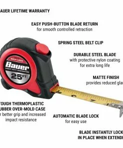 BAUER 25 ft. Self-Locking Tape Measure -Electrical Tools Shop 56350 W2