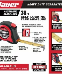 BAUER 30 ft. Self-Locking Tape Measure -Electrical Tools Shop 56351 W2SS