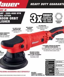 BAUER 7.5 Amp 6 in. Long-Throw Random Orbit DA Polisher 16 BAUER 7.5 Amp 6 in. Long-Throw Random Orbit DA Polisher -Electrical Tools Shop 56367 W2SS