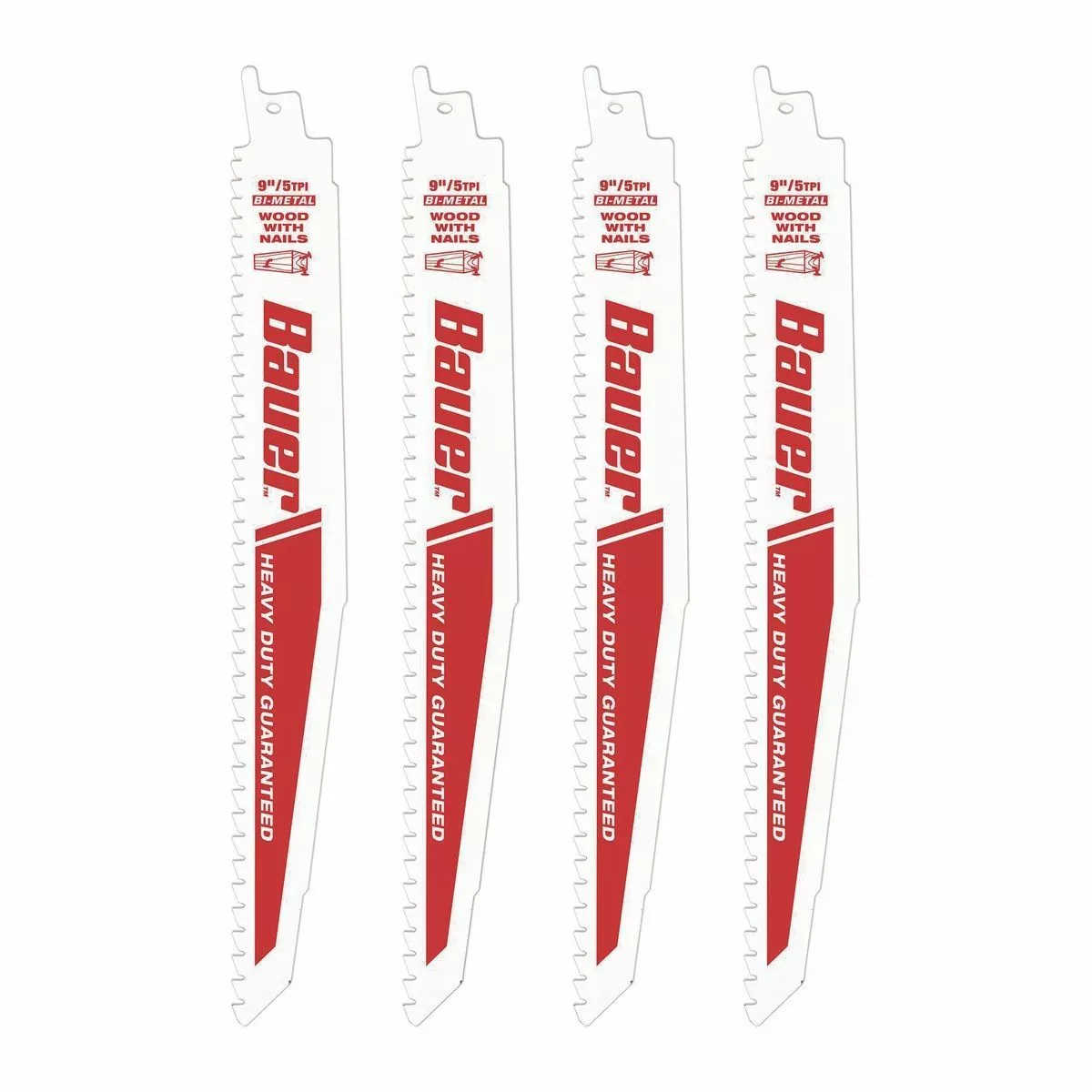 BAUER 9 in. 5 TPI Demolition Duty Reciprocating Saw Blades, 4 Pk. 1 BAUER 9 in. 5 TPI Demolition Duty Reciprocating Saw Blades, 4 Pk.