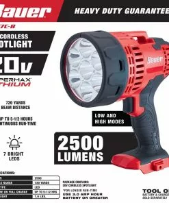 BAUER 20V Cordless 2500 Lumen Spotlight – Tool Only -Electrical Tools Shop 56526 W2SS