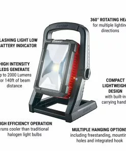 BAUER 20V Cordless 2000 Lumen Dual Power Work Light – Tool Only -Electrical Tools Shop 56527 W2