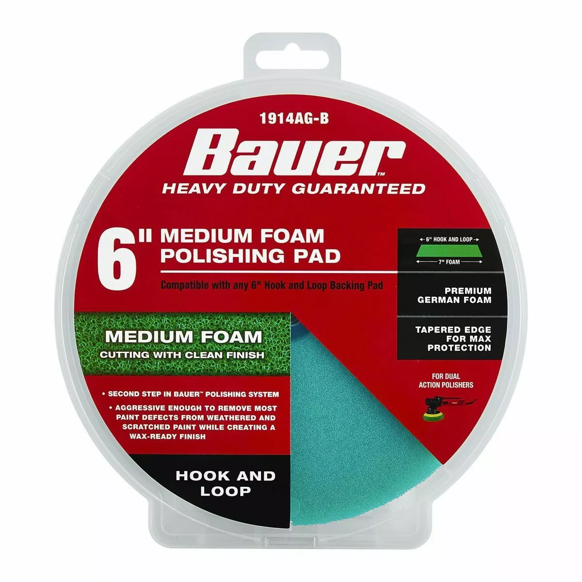 BAUER 6 in. Medium Foam Polishing Pad - Green 4 BAUER 6 in. Medium Foam Polishing Pad - Green - Image 4