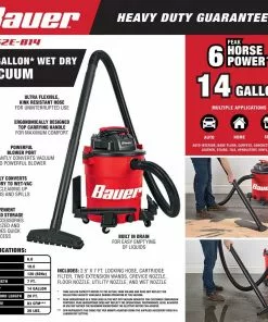 BAUER 14 Gallon Wet/Dry Vacuum -Electrical Tools Shop 56579 W2SS