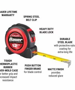 BAUER 12 ft. Slide-Lock Tape Measure -Electrical Tools Shop 56674 W2