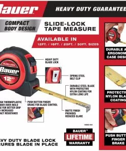BAUER 12 ft. Slide-Lock Tape Measure -Electrical Tools Shop 56674 W2SS