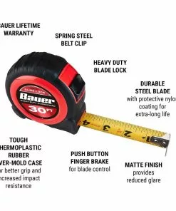 BAUER 30 ft. Slide-Lock Tape Measure 11 BAUER 30 ft. Slide-Lock Tape Measure -Electrical Tools Shop 56677 W2