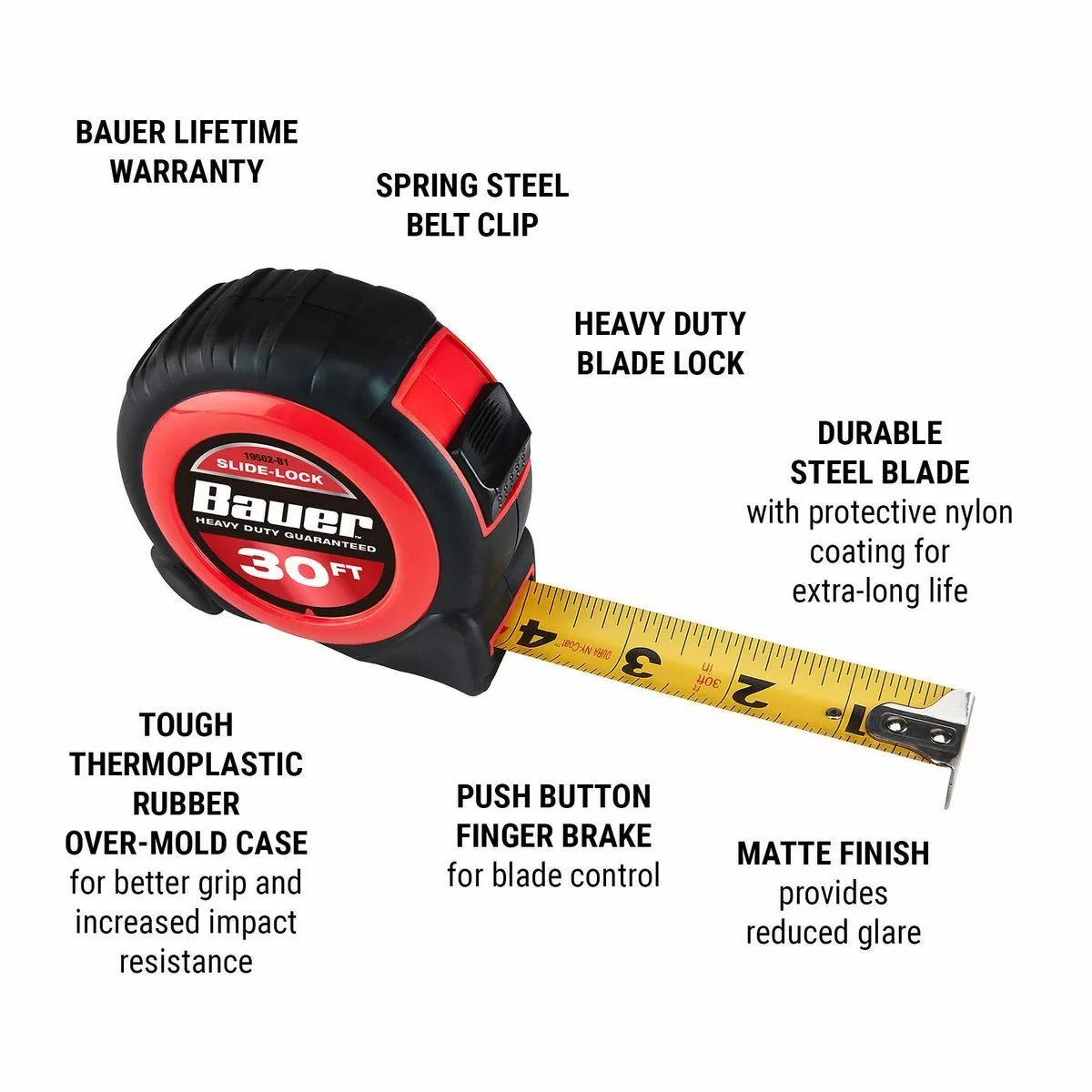 BAUER 30 ft. Slide-Lock Tape Measure 3 BAUER 30 ft. Slide-Lock Tape Measure - Image 3