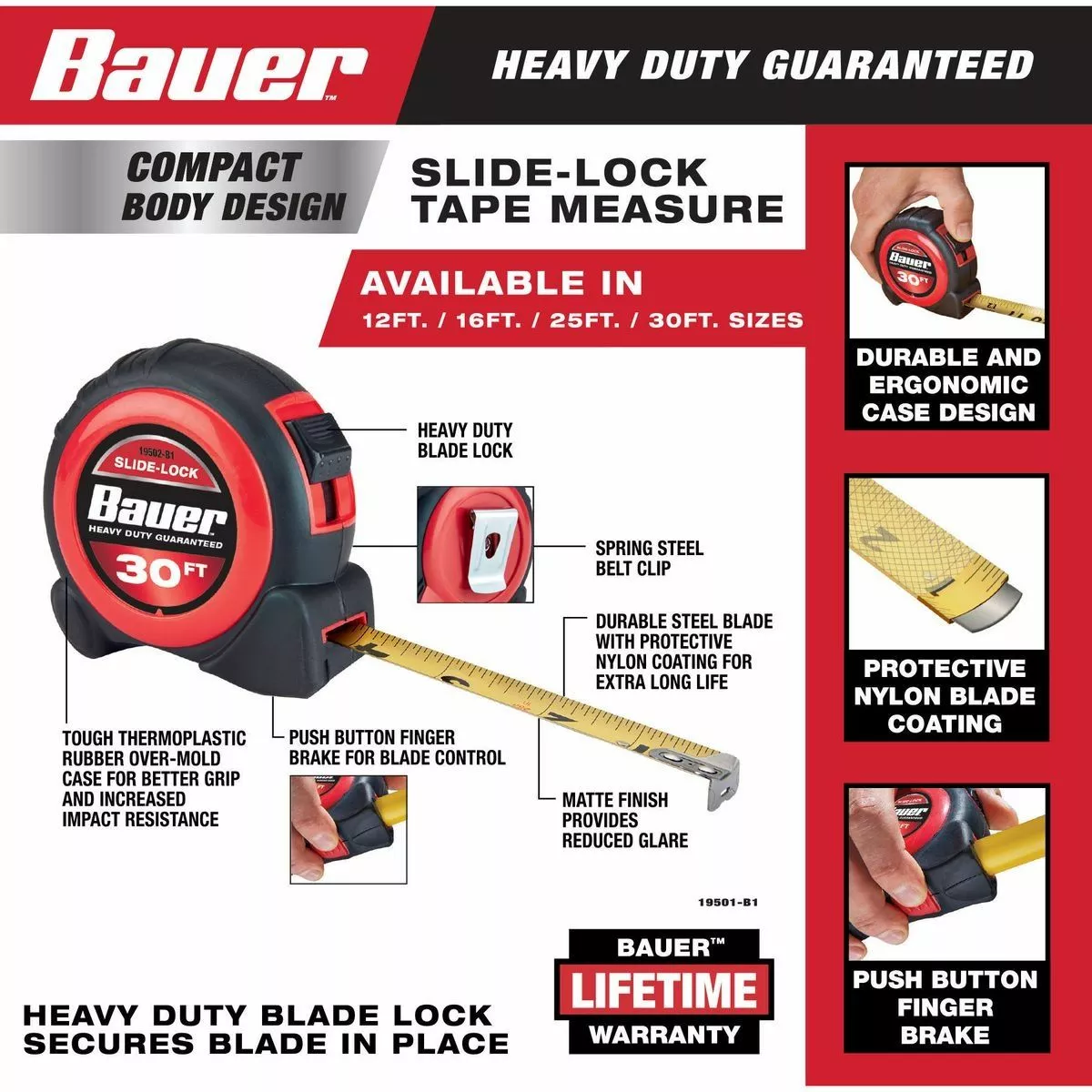 BAUER 30 ft. Slide-Lock Tape Measure 4 BAUER 30 ft. Slide-Lock Tape Measure - Image 4