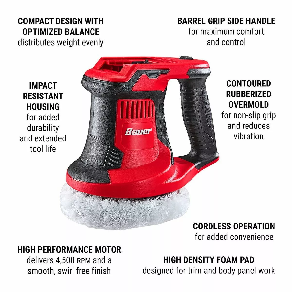 BAUER 20V Cordless 6 in. Compact Orbital Polisher/Buffer – Tool Only 6 BAUER 20V Cordless 6 in. Compact Orbital Polisher/Buffer – Tool Only - Image 6