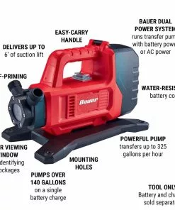 BAUER 20V/120V Lithium-Ion Dual Power Cordless Transfer Pump - Tool Only -Electrical Tools Shop 56733 W2