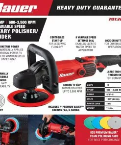BAUER 12 Amp 7 in. Variable Speed Rotary Polisher/Sander -Electrical Tools Shop 56792 W2SS