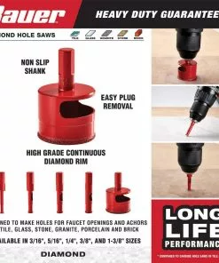 BAUER 1/4 in. Diamond Grit Hole Saw -Electrical Tools Shop 56873 W2SS