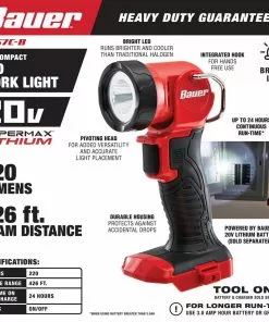 BAUER 20V Cordless 220 Lumen Work Light – Tool Only -Electrical Tools Shop 56925 W2SS