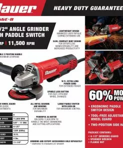 BAUER 8 Amp 4-1/2 in. Paddle Switch Angle Grinder -Electrical Tools Shop 57002 W2SS