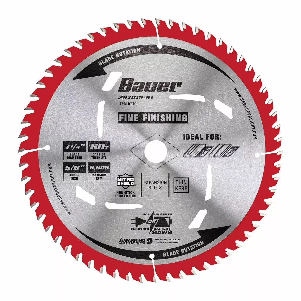 BAUER 7-1/4 in., 60T Fine Finishing Circular Saw Blade 2 BAUER 7-1/4 in., 60T Fine Finishing Circular Saw Blade - Image 2