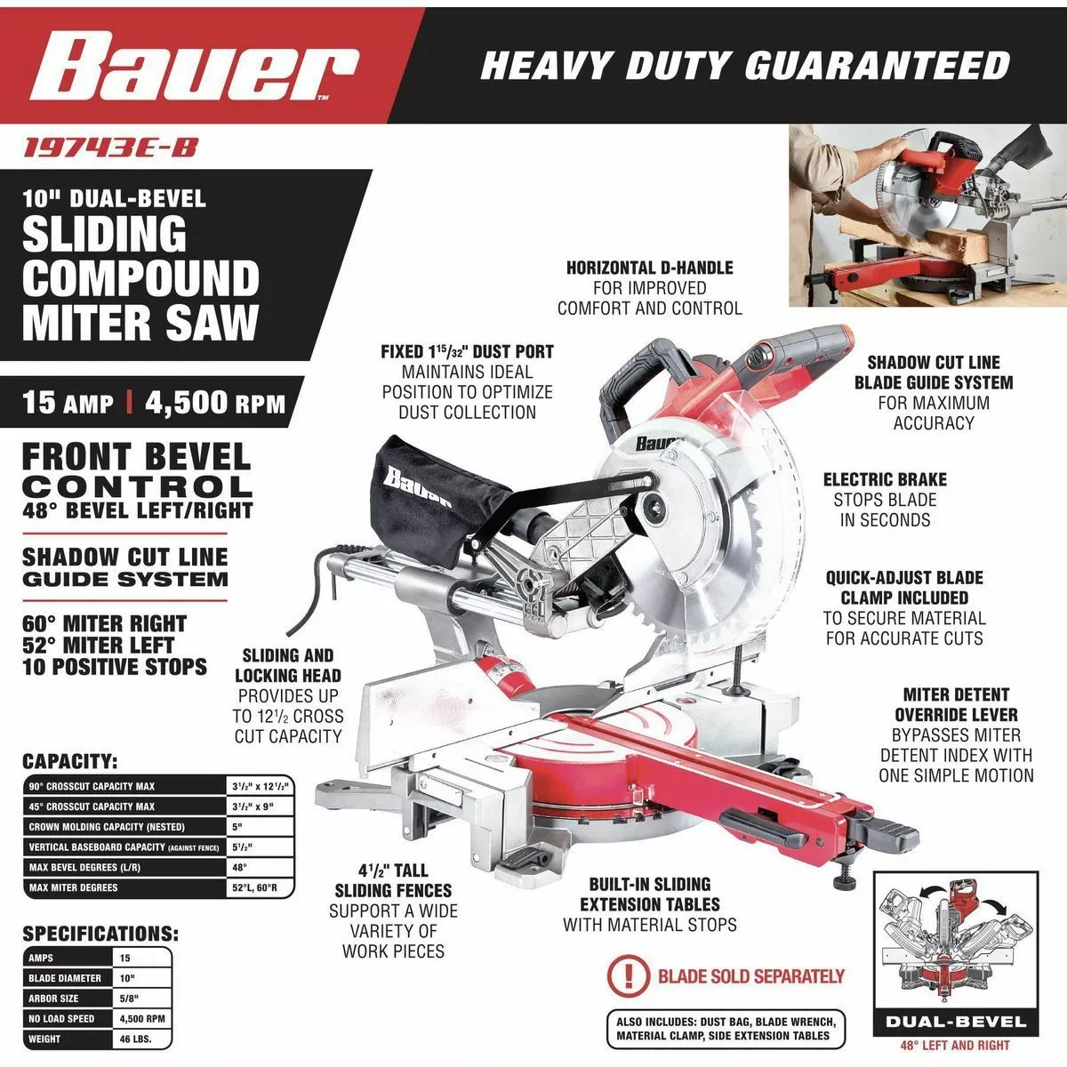 BAUER 10 in. Dual-Bevel Sliding Compound Miter Saw 3 BAUER 10 in. Dual-Bevel Sliding Compound Miter Saw - Image 3