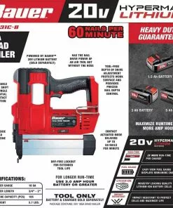 BAUER 20V Cordless 18 Gauge Brad Nailer - Tool Only 15 BAUER 20V Cordless 18 Gauge Brad Nailer - Tool Only -Electrical Tools Shop 57180 W2SS