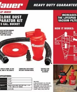 BAUER Cyclone Dust Separator Kit for 5 Gallon Buckets -Electrical Tools Shop 57194 W2SS