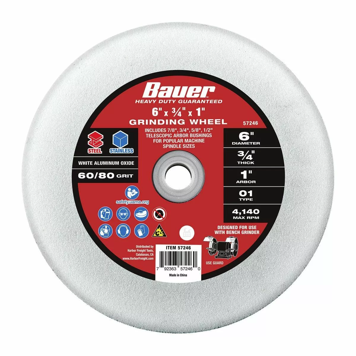 BAUER 6 in. x 3/4 in. x 1 in. Bench Grinding Wheel 2 BAUER 6 in. x 3/4 in. x 1 in. Bench Grinding Wheel - Image 2