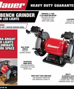 BAUER 6 in. Bench Grinder with LED Lights -Electrical Tools Shop 57286 W2SS
