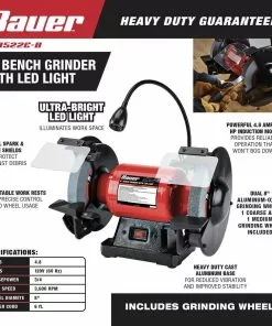 BAUER 8 in. Bench Grinder with LED Light -Electrical Tools Shop 57287 W2SS