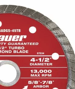 BAUER 4-1/2 in. Turbo Rim Wet or Dry Cut Diamond Saw Blade -Electrical Tools Shop 57534 W4