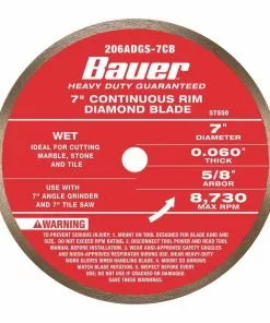 BAUER 7 in. Continuous Rim Wet Cut Diamond Saw Blade