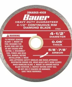 BAUER 4-1/2 in. Continuous Rim Wet Cut Diamond Saw Blade