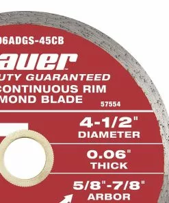 BAUER 4-1/2 in. Continuous Rim Wet Cut Diamond Saw Blade -Electrical Tools Shop 57554 W4