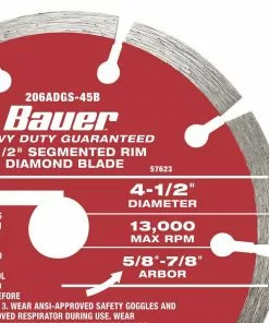 BAUER 4-1/2 in. Segmented Rim Wet or Dry Cut Diamond Saw Blade -Electrical Tools Shop 57623 W4