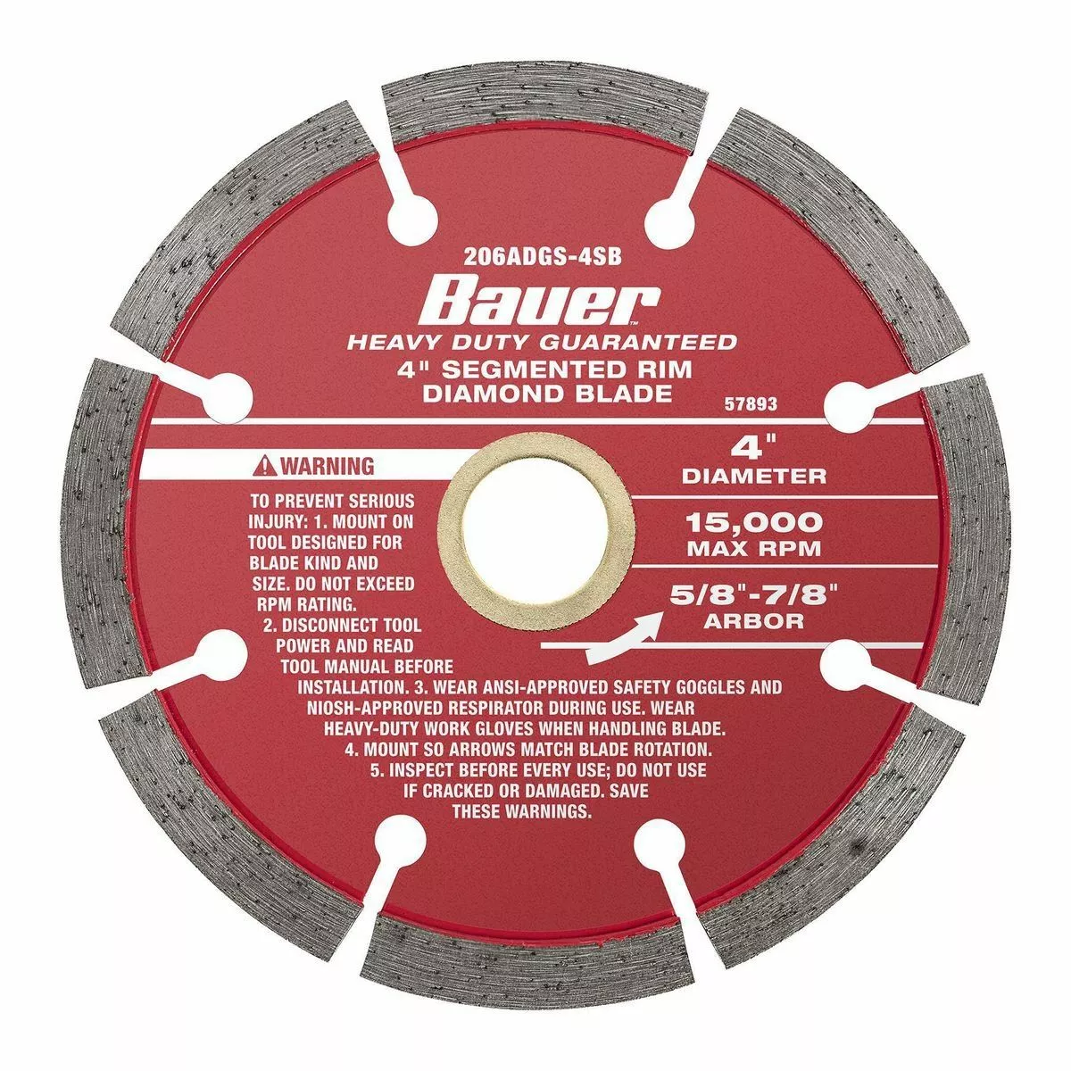 BAUER 4 in. Segmented Rim Wet or Dry Cut Diamond Saw Blade 2 BAUER 4 in. Segmented Rim Wet or Dry Cut Diamond Saw Blade - Image 2