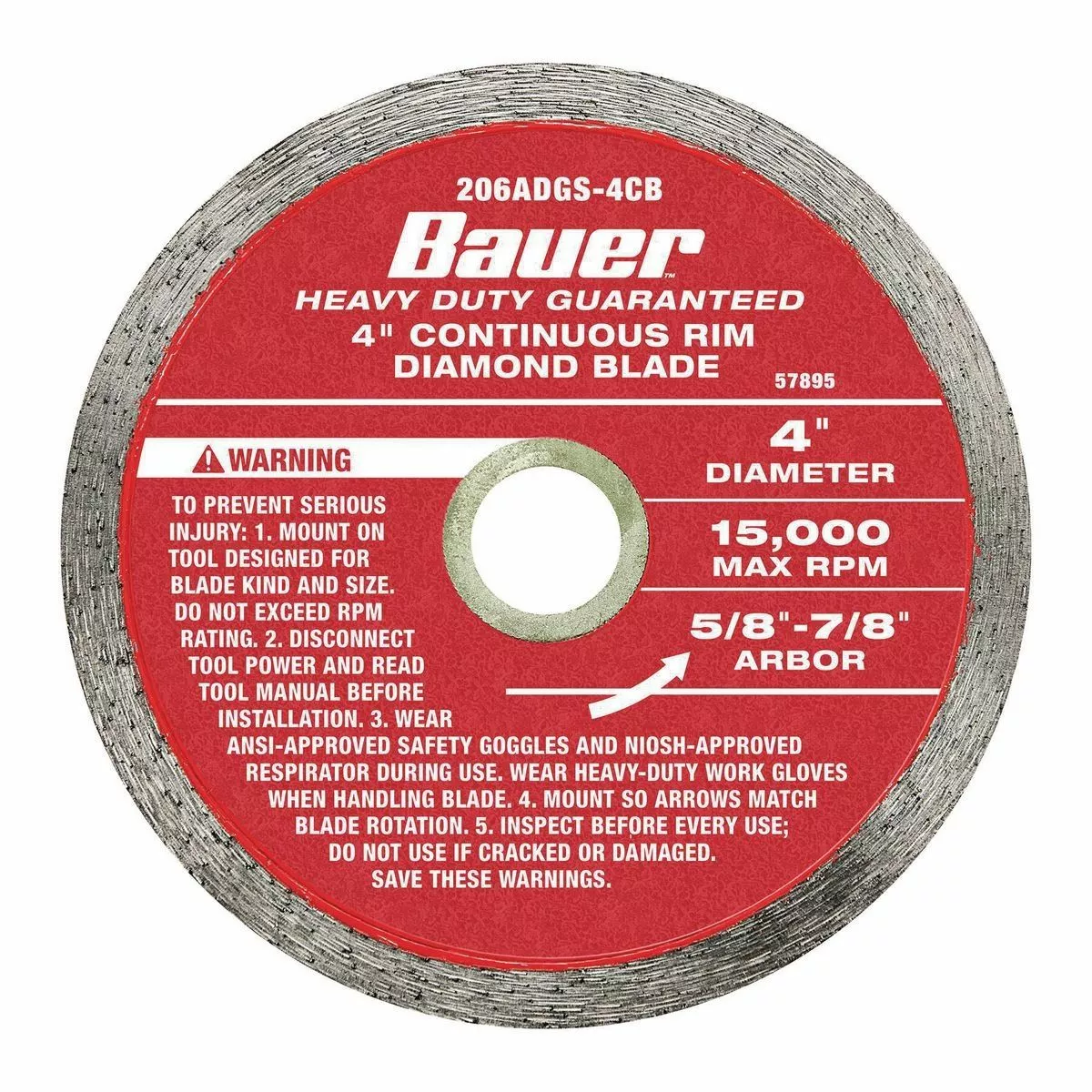 BAUER 4 in. Continuous Rim Wet Cut Diamond Saw Blade 1 BAUER 4 in. Continuous Rim Wet Cut Diamond Saw Blade
