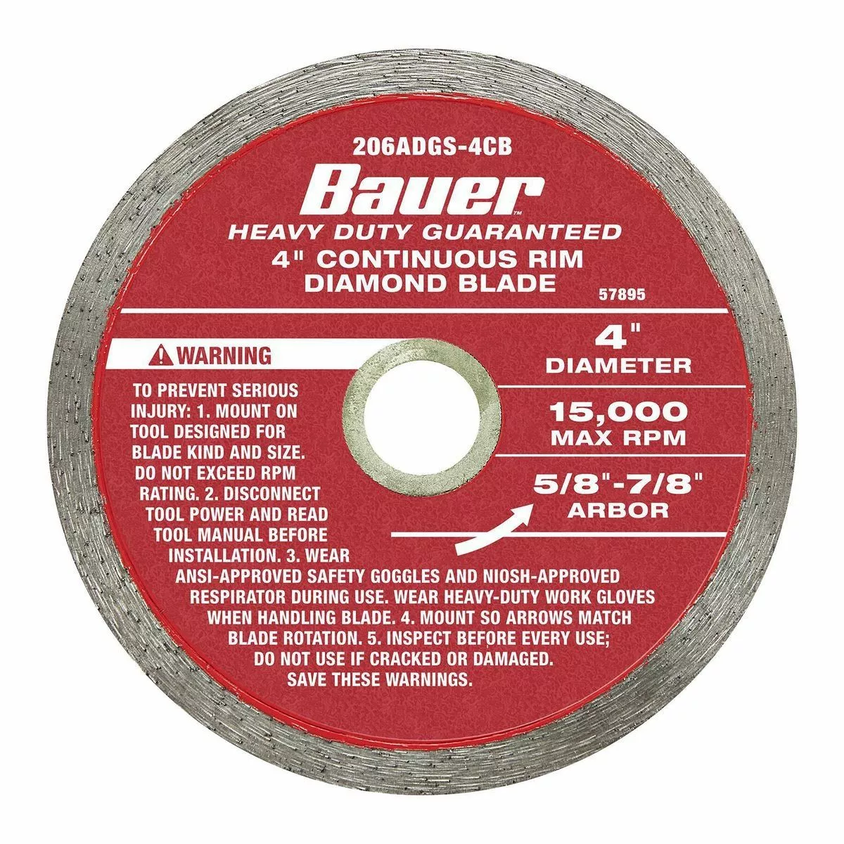 BAUER 4 in. Continuous Rim Wet Cut Diamond Saw Blade 2 BAUER 4 in. Continuous Rim Wet Cut Diamond Saw Blade - Image 2