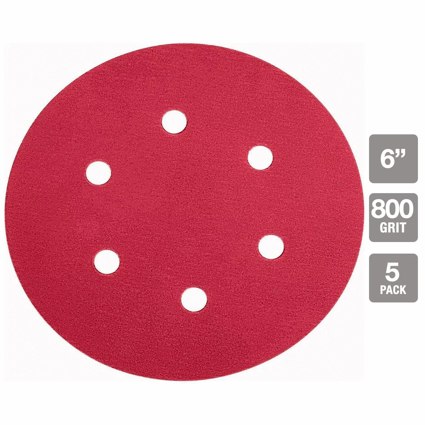 BAUER 6 in. 800 Grit Hook and Loop 6-Hole Pattern Sanding Discs 5 Pk. 2 BAUER 6 in. 800 Grit Hook and Loop 6-Hole Pattern Sanding Discs 5 Pk. - Image 2