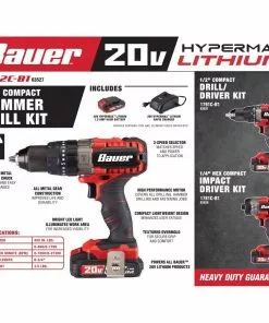 BAUER 20V Cordless 1/2 in. Variable Speed Hammer Drill/Driver Kit 8 BAUER 20V Cordless 1/2 in. Variable Speed Hammer Drill/Driver Kit -Electrical Tools Shop 63527 ss