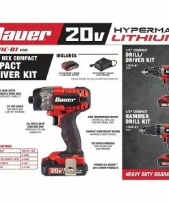 BAUER 20V Cordless 1/4 in. Hex Compact Impact Driver Kit with 1.5Ah Battery, Rapid Charger, and Bag 12 BAUER 20V Cordless 1/4 in. Hex Compact Impact Driver Kit with 1.5Ah Battery, Rapid Charger, and Bag -Electrical Tools Shop 63528 W9