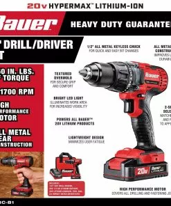 BAUER 20V Cordless 1/2 in. Drill/Driver Kit -Electrical Tools Shop 63531 W2SS