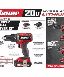 BAUER 20V Cordless 1/2 in. Drill/Driver Kit -Electrical Tools Shop 63531 ss