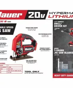 BAUER 20v Cordless Variable Speed Jig Saw - Tool Only -Electrical Tools Shop 63630 W1SS