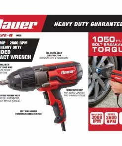 BAUER 8.5 Amp 1/2 in. Variable Speed Impact Wrench with Rocker Switch -Electrical Tools Shop 64120 W2SS