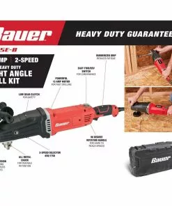 BAUER 13 Amp 1/2 in. 2-Speed Right Angle Drill Kit -Electrical Tools Shop 64121 W2 2