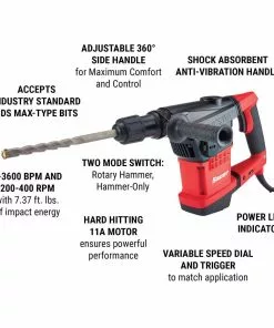 BAUER 11 Amp SDS Max-Type Variable Speed Rotary Hammer 10 BAUER 11 Amp SDS Max-Type Variable Speed Rotary Hammer -Electrical Tools Shop 64425 W2